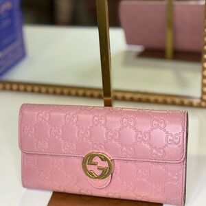 Gucci Guccissima Signature Icon Continental Wallet Carmine Rose